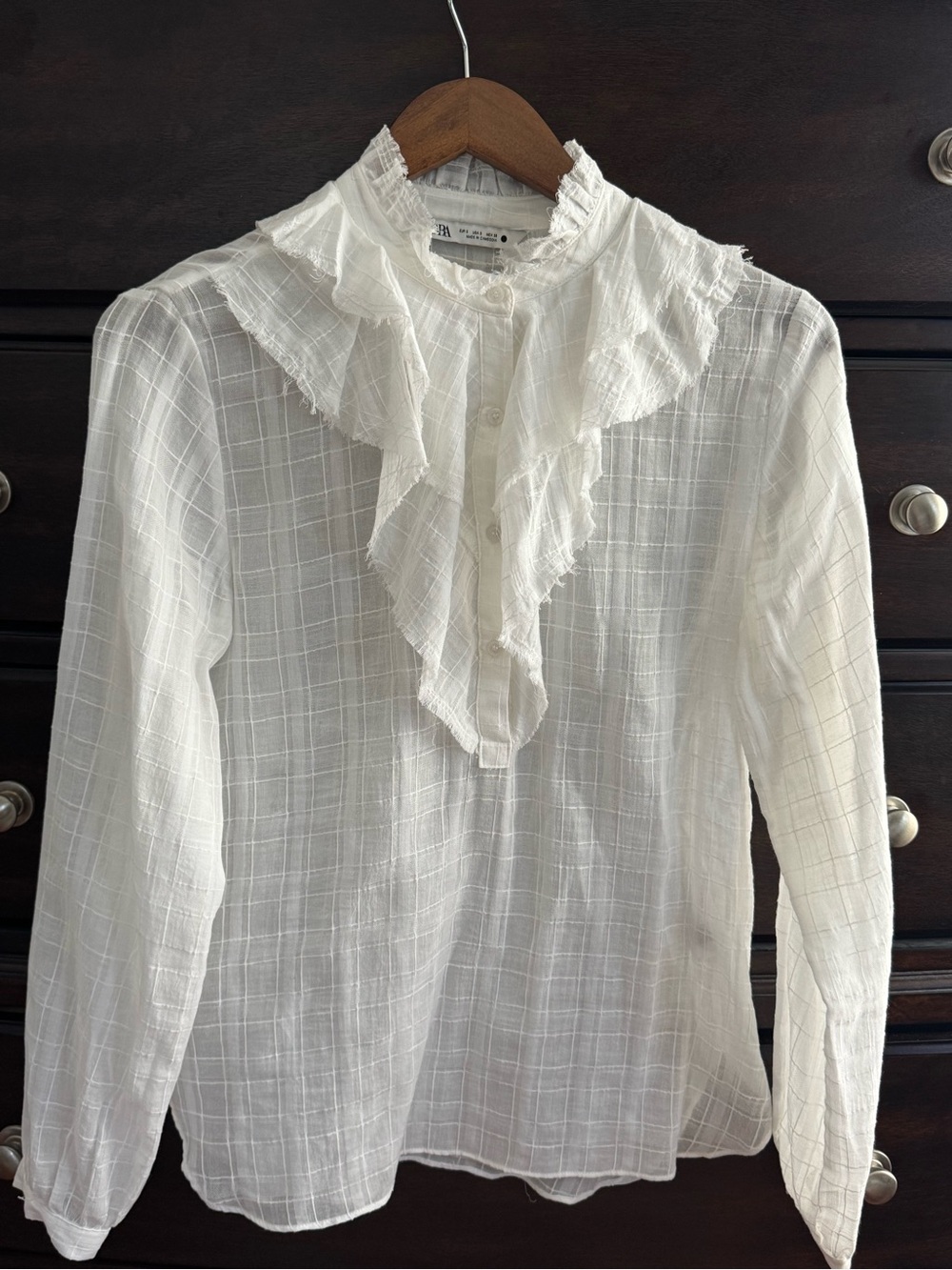 Zara White Ruffle Button down top